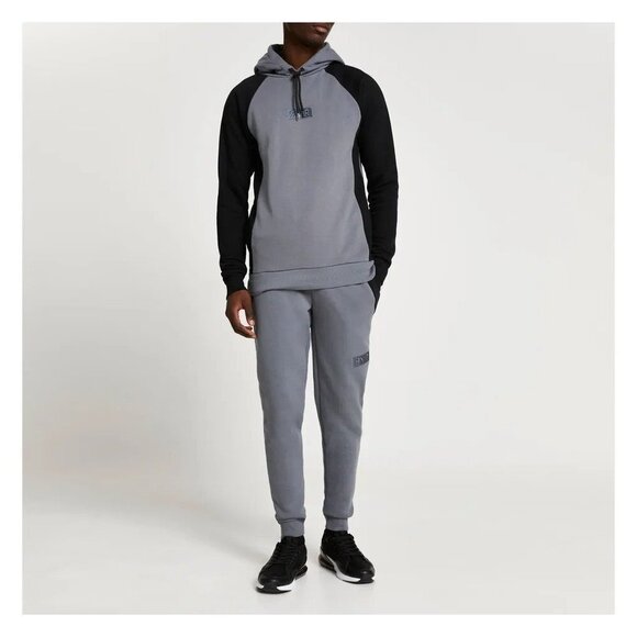 NWT RIVER ISLAND Mens River Island Grey RVR colour block muscle fit hoodie Large - Picture 4 of 11